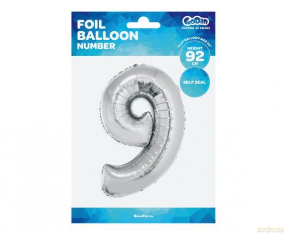 Balon foliowy "Cyfra 9", srebrna, 92 cm