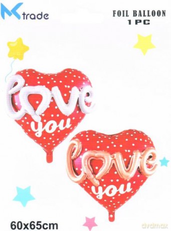 Balon foliowy 1 szt w kształcie serca z napisem love you. BCF-642 mix
