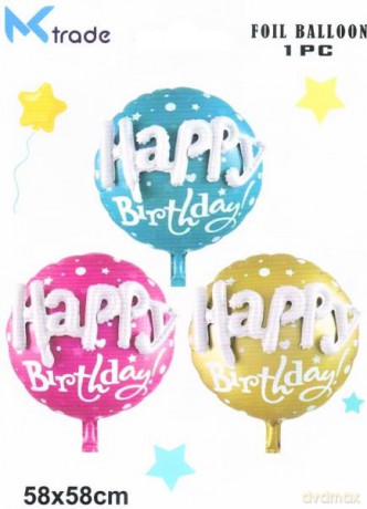 Balon foliowy 1szt. okrągły z napisem happy birthday BCF-635 mix