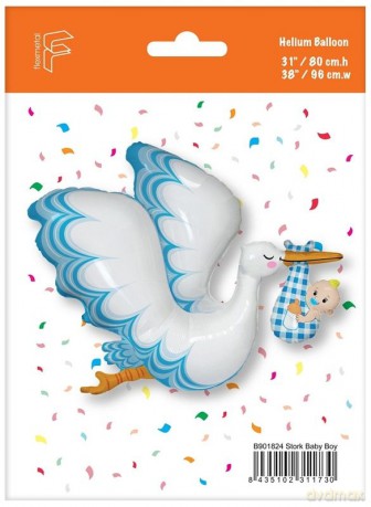 Balon foliowy 24 cale FX - Bocian Baby Boy, pakowany