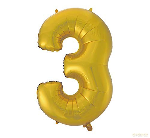 Balon foliowy B&C cyfra 3 złota matowa 92 cm