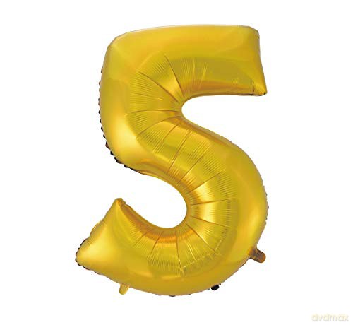 Balon foliowy B&C cyfra 5 złota matowa 92 cm