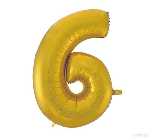 Balon foliowy B&C cyfra 6 złota matowa 92 cm