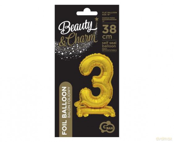 Balon foliowy B&C Cyfra stojaca "3" złota 38 cm