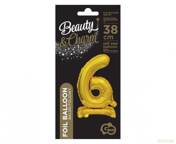 Balon foliowy B&C Cyfra stojaca "6" złota 38 cm