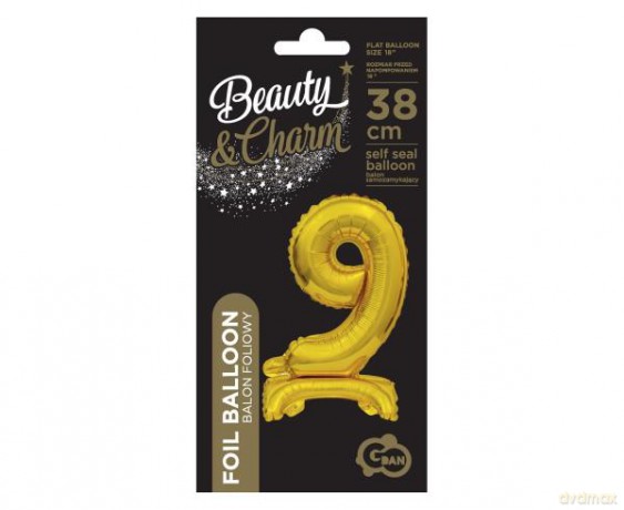 Balon foliowy B&C Cyfra stojaca "9" złota 38 cm