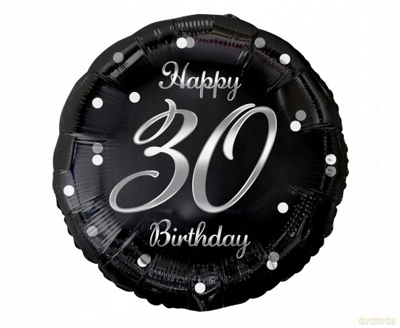 Balon foliowy B&C Happy Birthday 30 czarny srebrny 18"