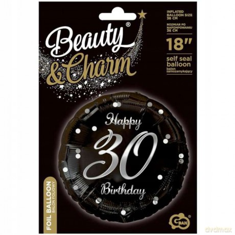 Balon foliowy B&C Happy Birthday 30 czarny srebrny 18"