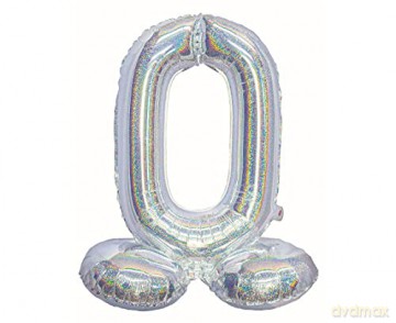 Balon foliowy B&C, cyfra stojąca 0, holograficzna srebrna, 72 cm