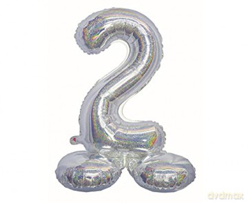 Balon foliowy B&C, cyfra stojąca 2, holograficzna srebrna, 72 cm