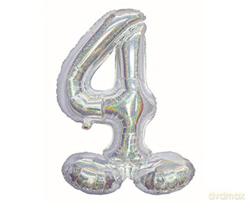 Balon foliowy B&C, cyfra stojąca 4, holograficzna srebrna, 72 cm