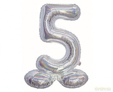 Balon foliowy B&C, cyfra stojąca 5, holograficzna srebrna, 72 cm