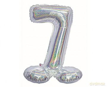 Balon foliowy B&C, cyfra stojąca 7, holograficzna srebrna, 72 cm