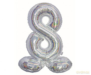 Balon foliowy B&C, cyfra stojąca 8, holograficzna srebrna, 72 cm