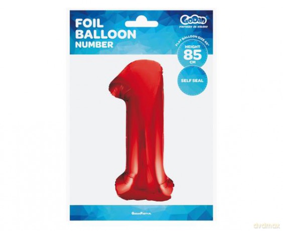 Balon foliowy Cyfra 1, czerwona, 85 cm
