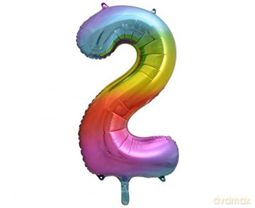 Balon foliowy Cyfra 2 tęczowa, 85 cm