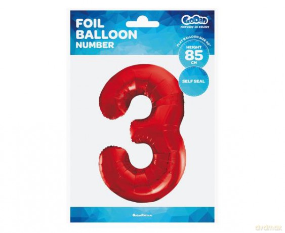 Balon foliowy Cyfra 3 czerwona, 85 cm