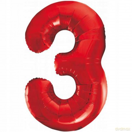 Balon foliowy Cyfra 3 czerwona, 85 cm