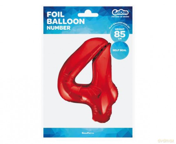 Balon foliowy Cyfra 4 czerwona, 85 cm