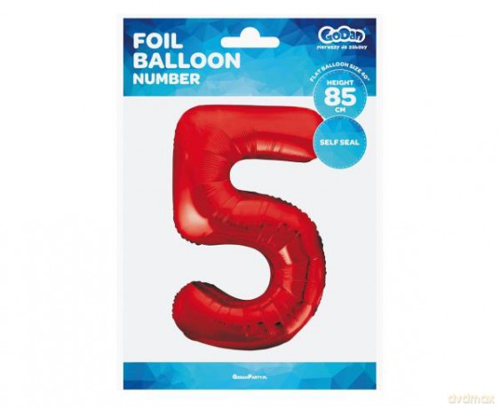 Balon foliowy Cyfra 5 czerwona, 85 cm
