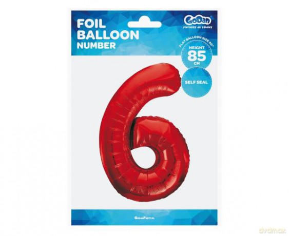 Balon foliowy Cyfra 6 czerwona, 85 cm