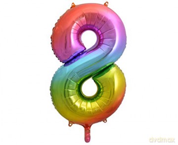 Balon foliowy Cyfra 8 tęczowa, 85 cm