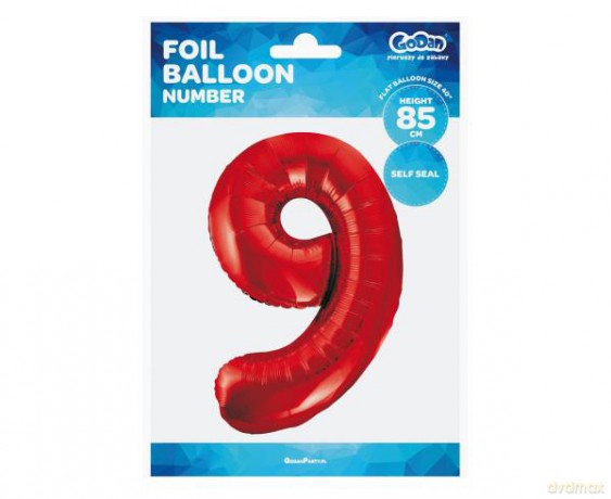 Balon foliowy Cyfra 9 czerwona, 85 cm