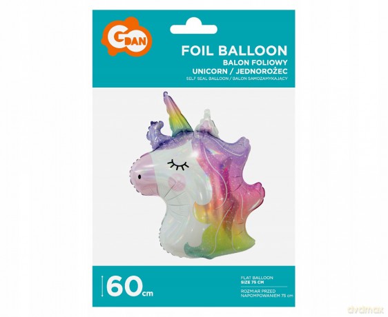 Balon foliowy Jednorożec glowa, 75 cm błyszczący