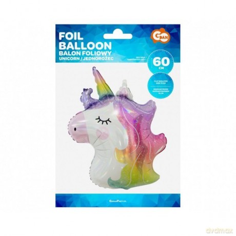 Balon foliowy Jednorożec glowa, 75 cm błyszczący