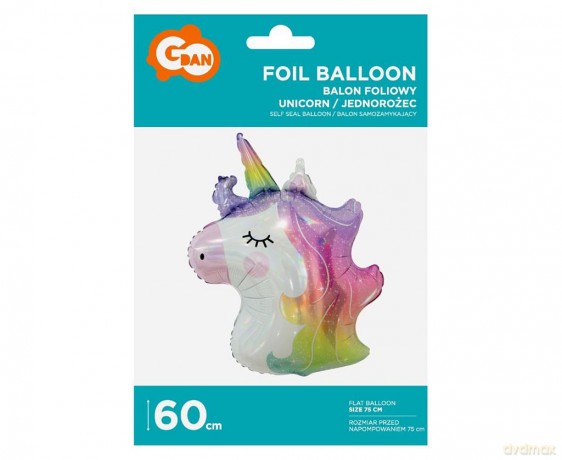 Balon foliowy Jednorożec glowa, 75 cm błyszczący
