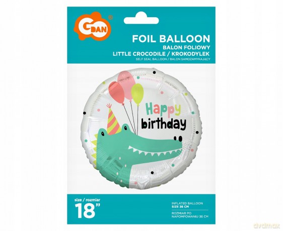 Balon foliowy Krokodylek Happy Birthday 18"
