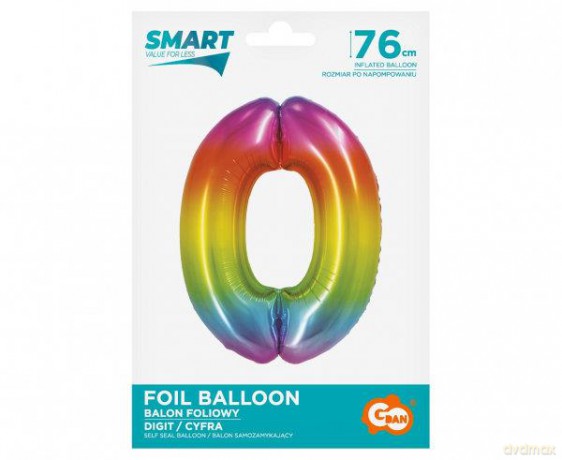 Balon foliowy Smart Cyfra 0 tęczowa 76 cm CH-STC0