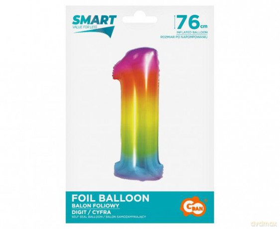 Balon foliowy Smart Cyfra 1 tęczowa 76 cm CH-STC1