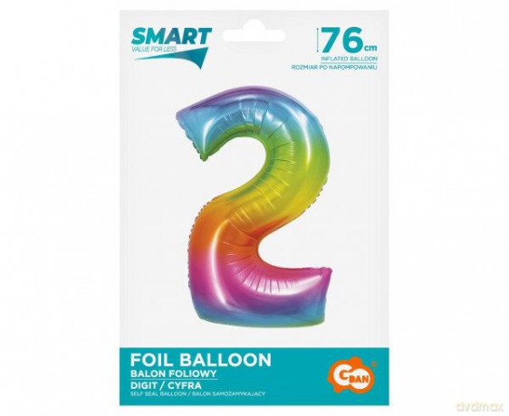 Balon foliowy Smart Cyfra 2 tęczowa 76 cm CH-STC2
