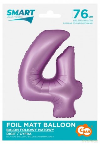 Balon foliowy Smart Cyfra 4 lawendowa matowa 76 cm