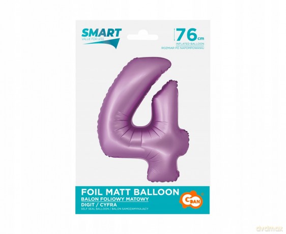 Balon foliowy Smart Cyfra 4 lawendowa matowa 76 cm