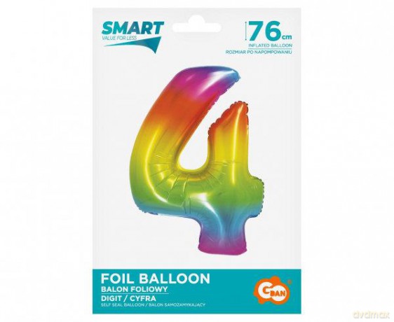 Balon foliowy Smart Cyfra 4 tęczowa 76 cm CH-STC4