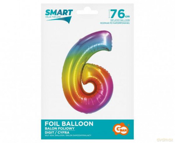 Balon foliowy Smart Cyfra 6 tęczowa 76 cm CH-STC6