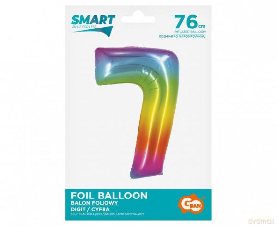 Balon foliowy Smart Cyfra 7 tęczowa 76 cm CH-STC7