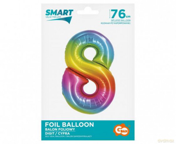Balon foliowy Smart Cyfra 8 tęczowa 76 cm CH-STC8