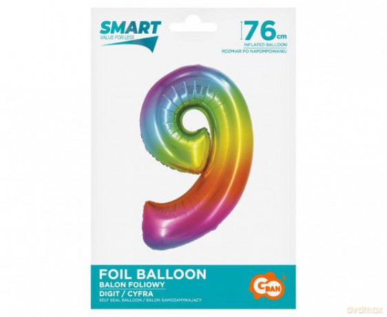 Balon foliowy Smart Cyfra 9 tęczowa 76 cm CH-STC9