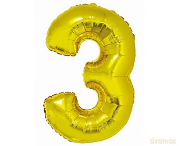 Balon foliowy Smart, Cyfra 3, złota, 76 cm