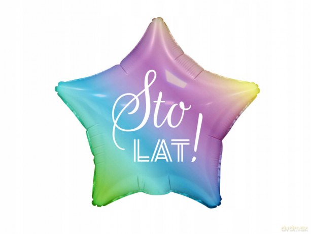 Balon foliowy Sto Lat gwiazda gradient nadruk biały 19"