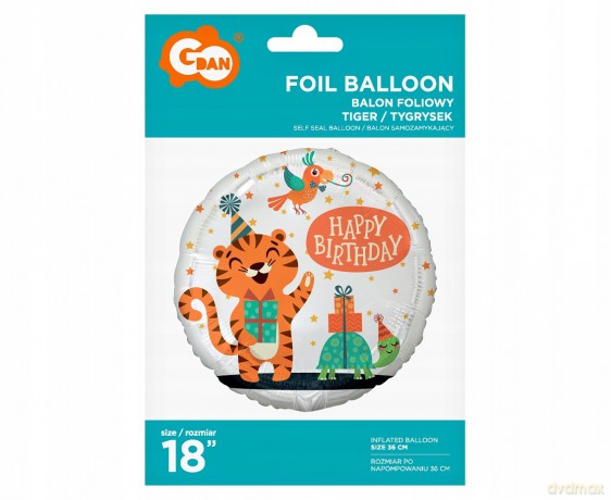 Balon foliowy Tygrysek Happy Birthday 18"