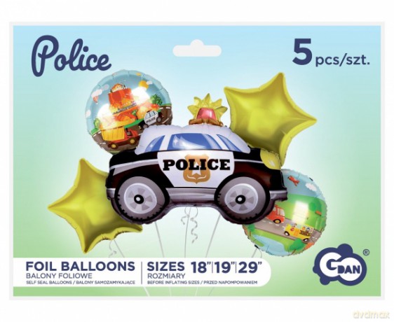 Balon foliowy zestaw Policja 5 szt BZ-HPOL