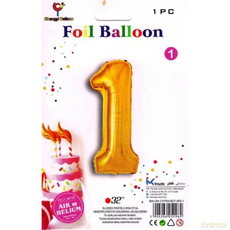 Balon foliowy złoty cyfra 1, wys. 81 cm BCF-955-1