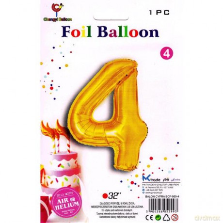 Balon foliowy złoty cyfra 4, wys. 81 cm BCF-955-4