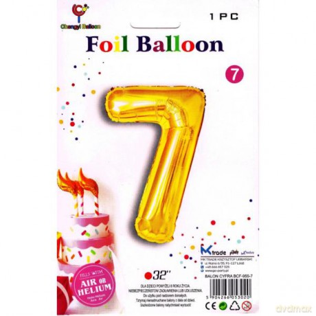 Balon foliowy złoty cyfra 7, wys.81 cm BCF-955-7