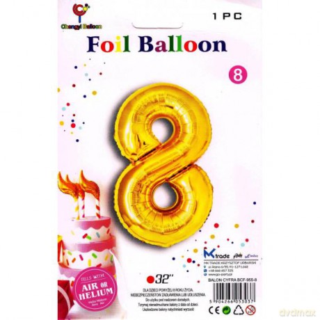 Balon foliowy złoty cyfra 8, wys.81 cm BCF-955-8