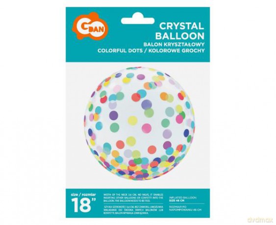 Balon kryształowy, kolorowe grochy, 18"